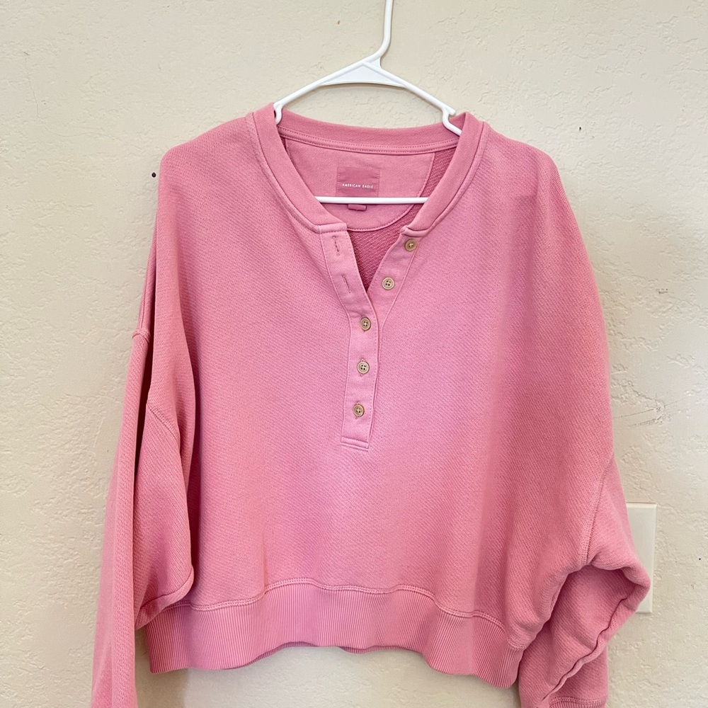 American Eagle Outfitters Pink Henley Sweatshirt